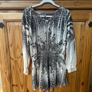 Daniel Benjamin Top Long Sleeve Gray and White Tunic‎ Women's Size Large